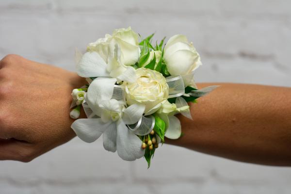 White Orchid and Spray Rose Corsage